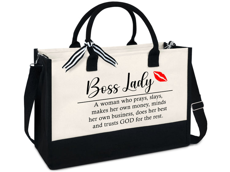 Gift Ideas For Women, Boss Lady Gift Tote Bag, Leaving Appreciation, Retirement, Birthday, Thanksgiving Gifts for Boss, Leader, Boss Lady, Friends, Coworkers, Manager Director - 13oz Canvas Tote Bag With Zipper