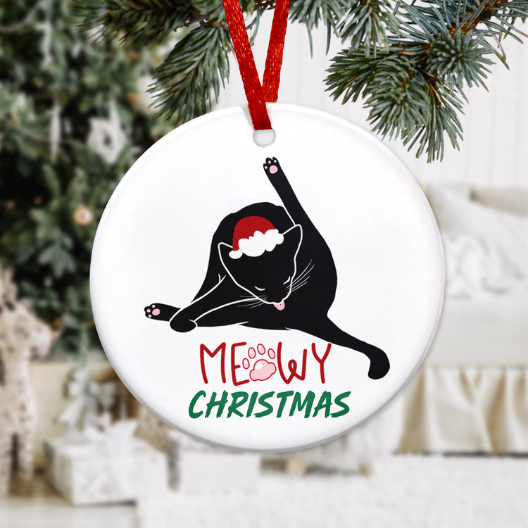 Cat Lover Christmas Ornaments, Funny Cat Lover Gifts for Women, Black Cat Decor - Christmas Tree Decorations, Cat Decorations Gifts for Women - Christmas Tree Decoration Ceramic Ornament