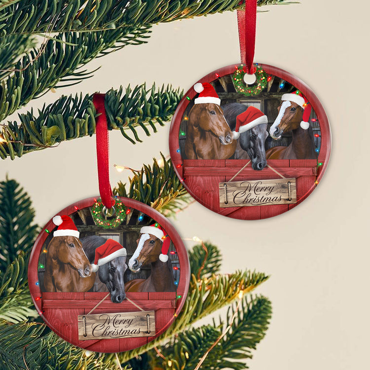 Farmhouse Horses Christmas Ornaments, Farmhouse Christmas Tree Holiday Decor, 2023 Christmas Horse Ornaments Hanging Tree Decorations, Horse Gifts for Women, Christmas Horses Ceramic Ornaments