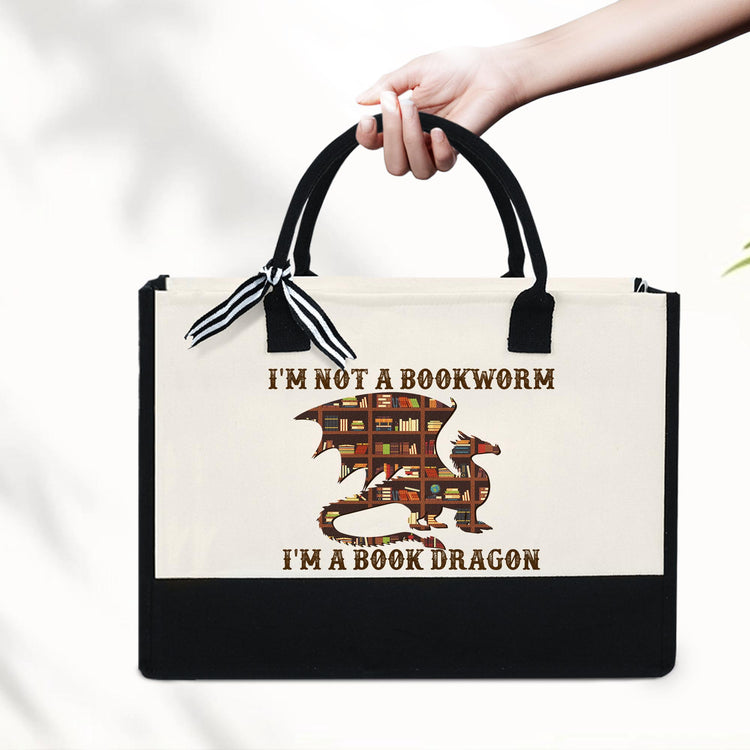 Book Dragon Tote Bag, Book Worm Bag, I'm Not A Bookworm I'm A Book Dragon Tote Bag